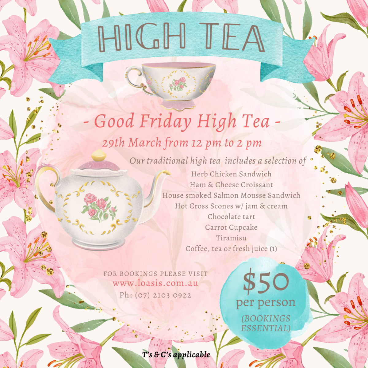 Pastel Floral High Tea Mothers Day Poster